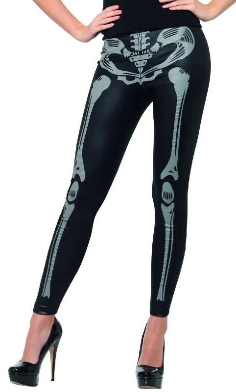 Wet Look Womens Black Skeleton Leggings