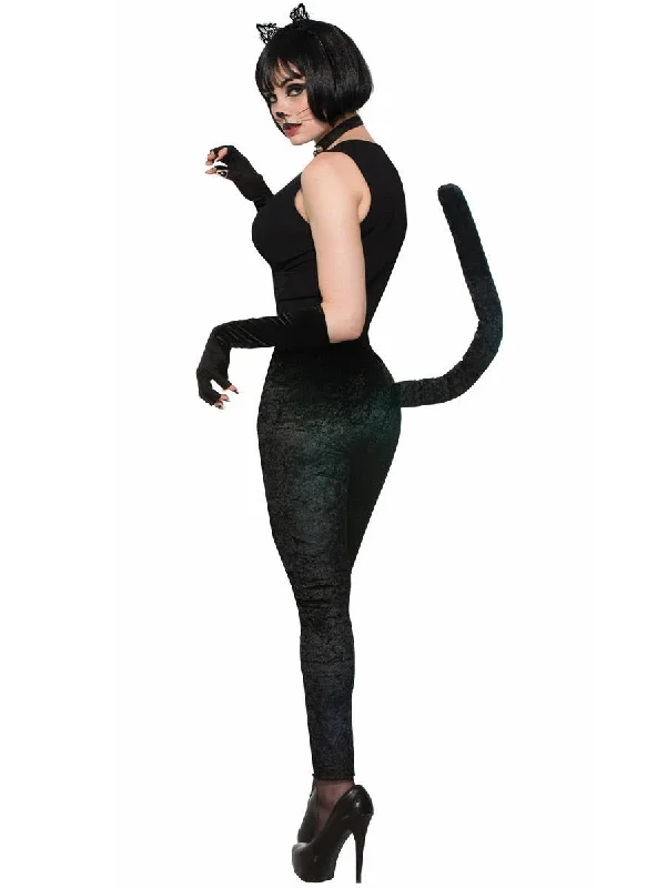 Black Cat Womens Velvet Costume Leggings with Tail